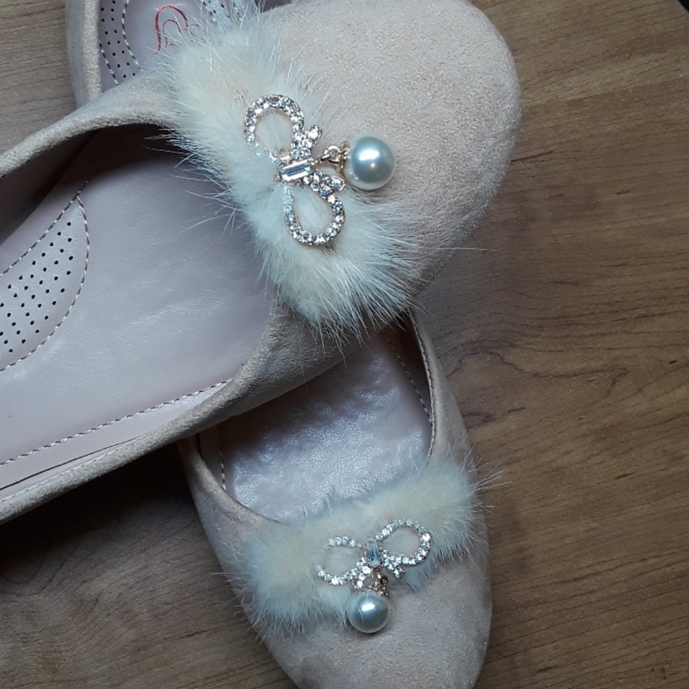 Suede Rabbit fur ballerina flats